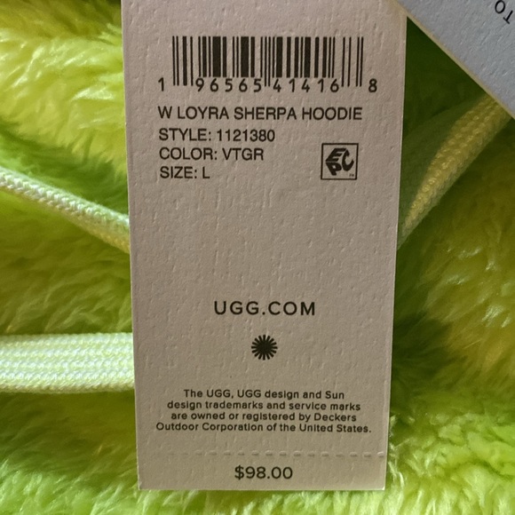 UGG Women's Lime Green Fleece LOYRA Sherpa Hoodie Sweater - Picture 3 of 7